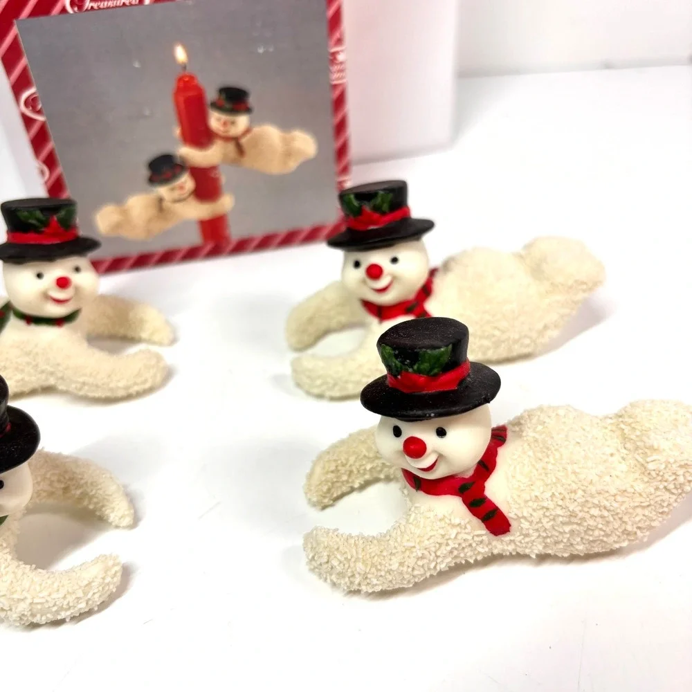 Snowman Candle Huggers Sugared Ceramic Don Mechanic 3in Vintage 1990s (Qty 4)